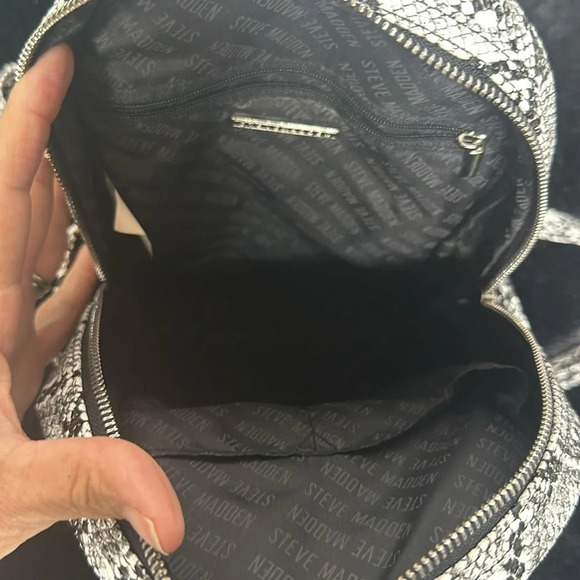 Steve Madden Black & White Faux Snake Print Mini Backpack Silver Embellishments main image 2